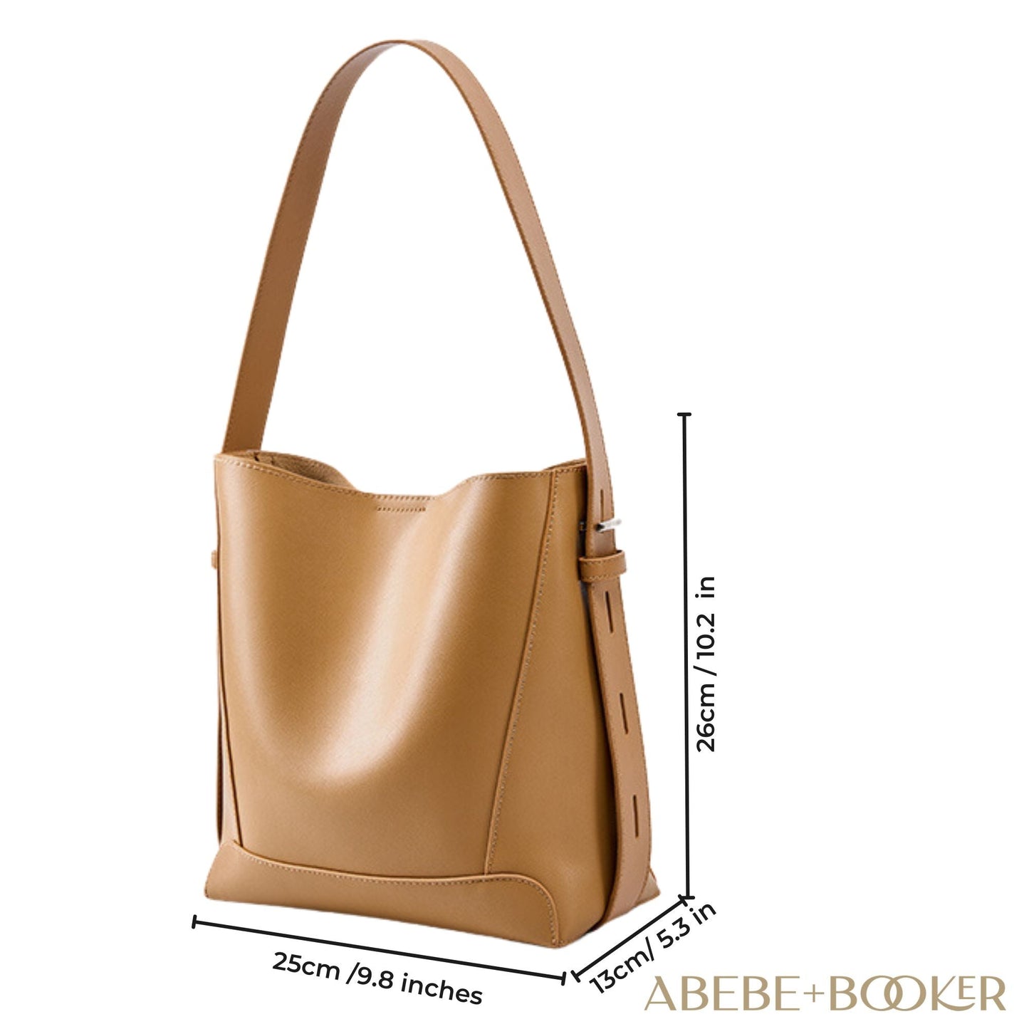 Bucket Tote Purse in genuine leather with spacious interior and single-shoulder strap for style and convenience.