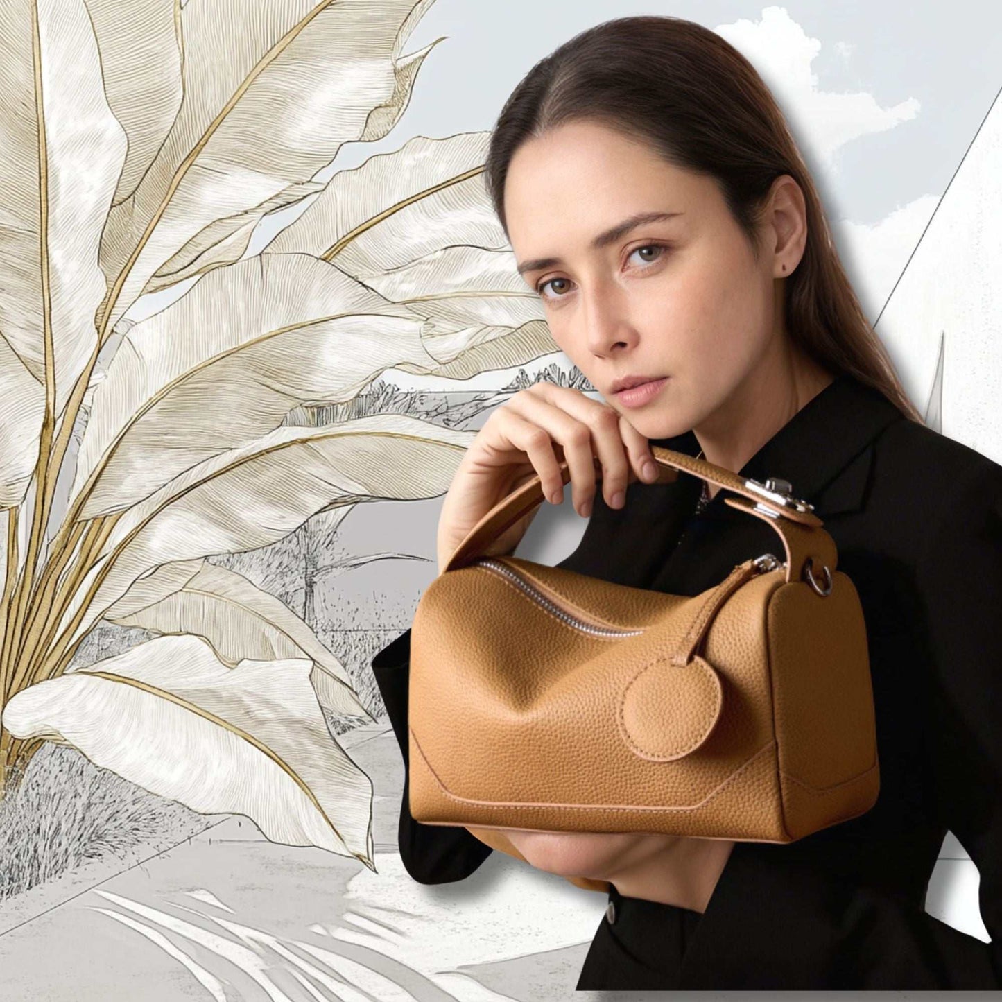 Petite Modern Lychee Leather Handbag in genuine lychee-patterned leather, ideal