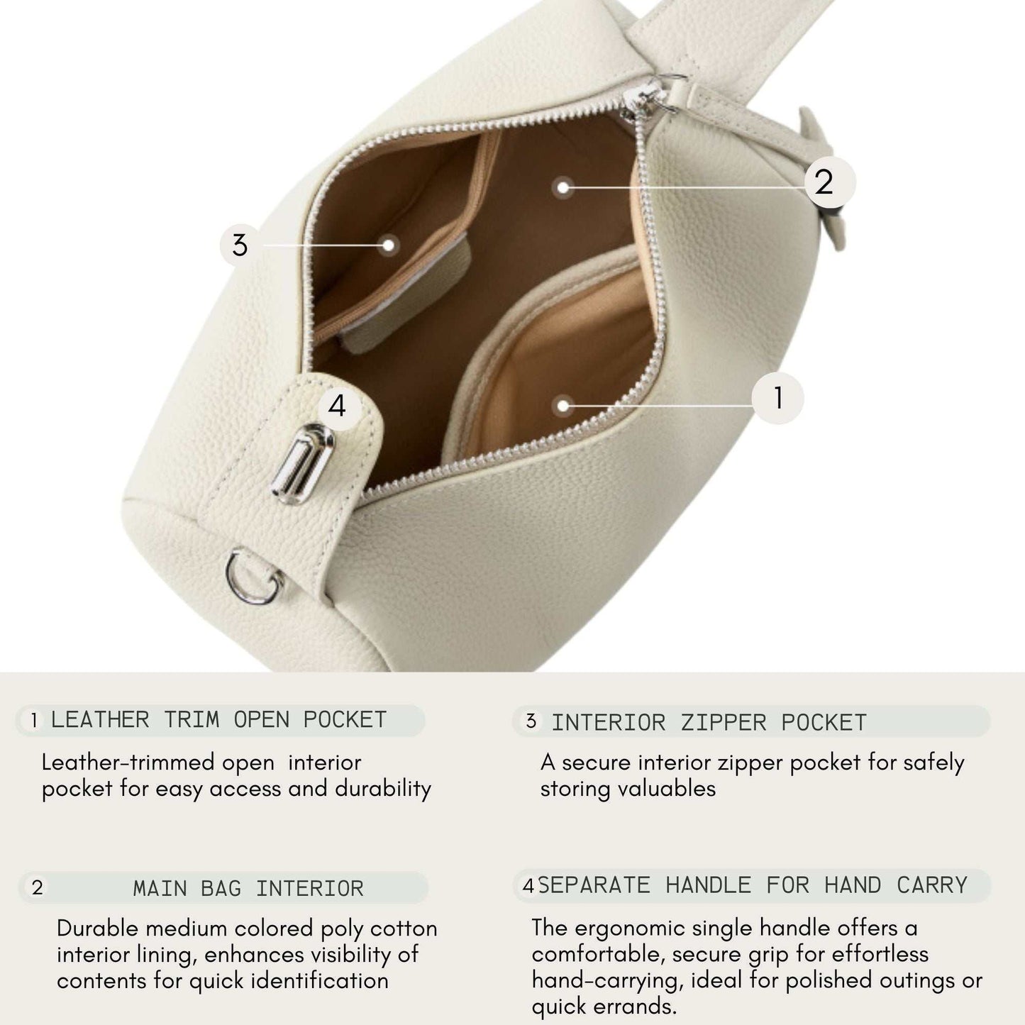 Petite Modern Lychee Leather Handbag with multiple interior pockets and a scratch-resistant leather finish. Perfect