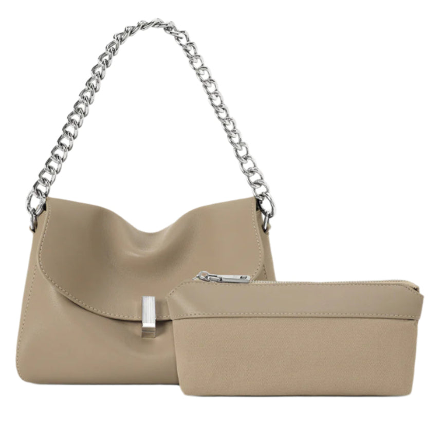 Small messenger purse with chain strap and removable inner bag, genuine leather, versatile and stylish design.