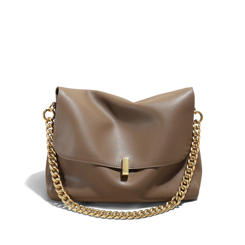 Genuine leather small messenger purse with gold chain strap.