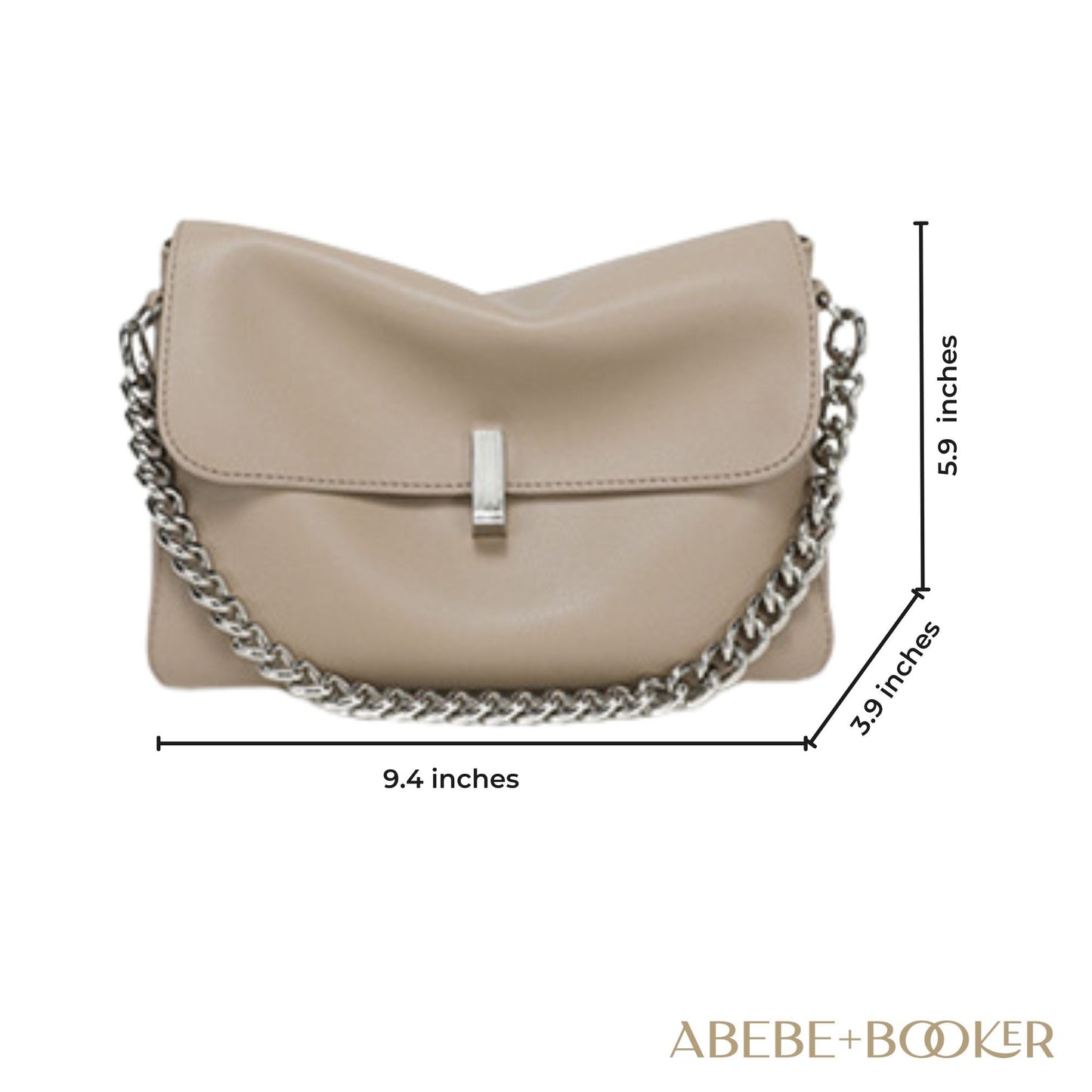 Small messenger purse in beige genuine leather with chain strap, featuring sleek dimensions and stylish design for