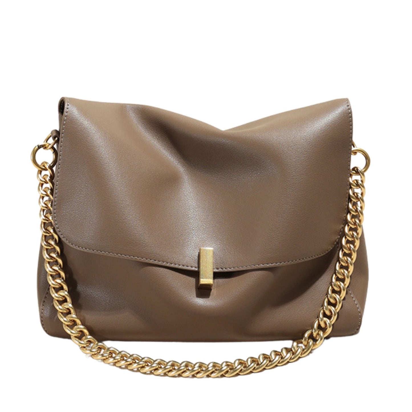 Genuine leather small messenger purse with chain strap, versatile and stylish design.