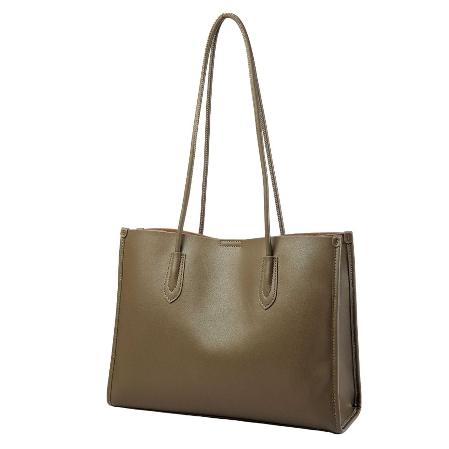 Genuine leather tote bag with reinforced straps and sleek design.