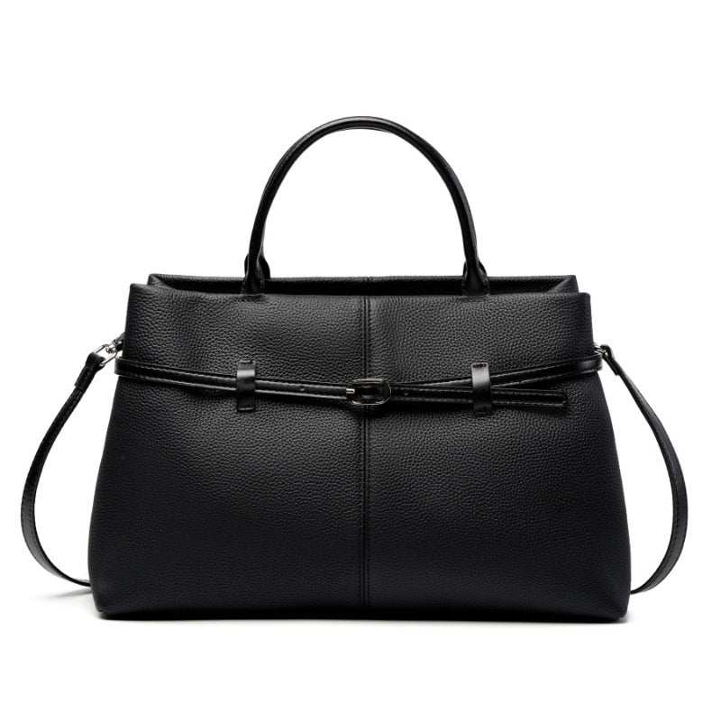 Women's genuine leather briefcase bag in black with multiple