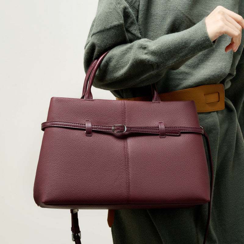 Women's leather briefcase bag in wine red
