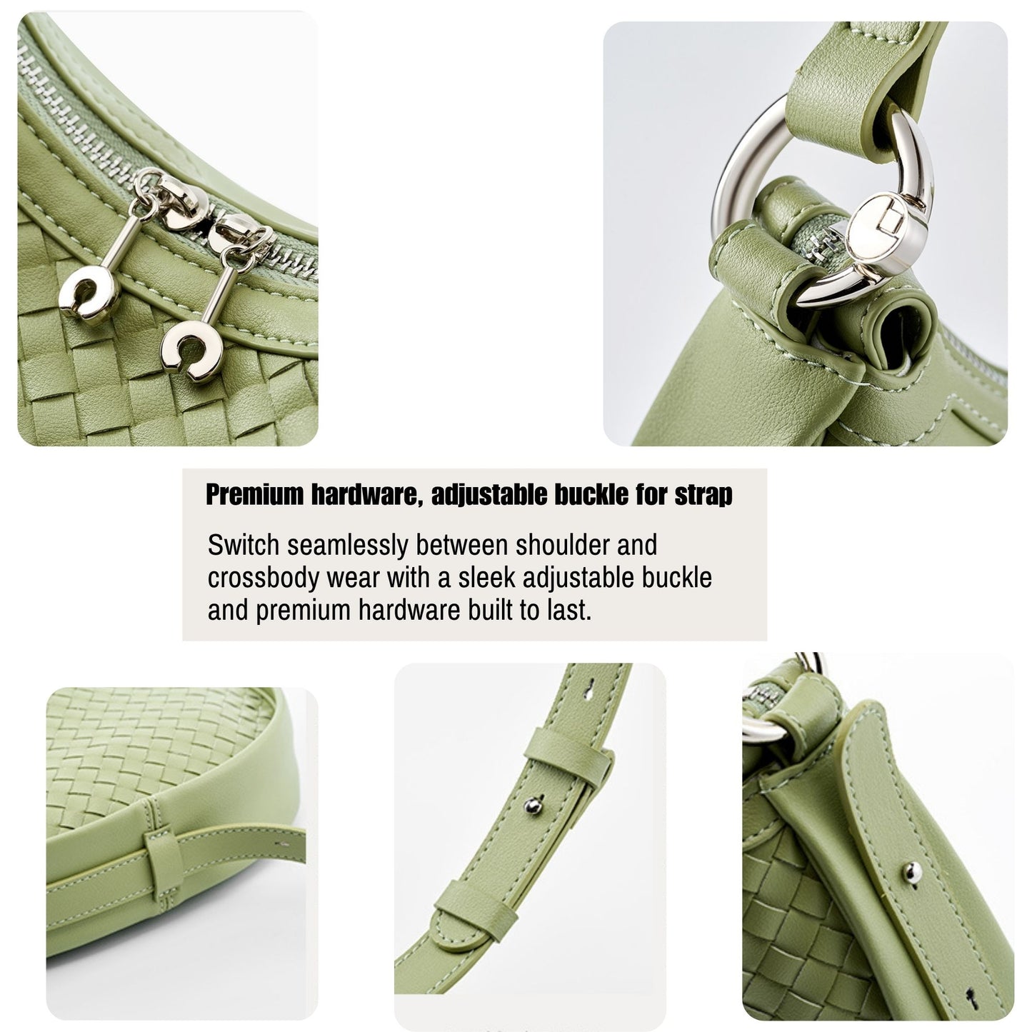 Woven Leather Crescent Crossbody Bag