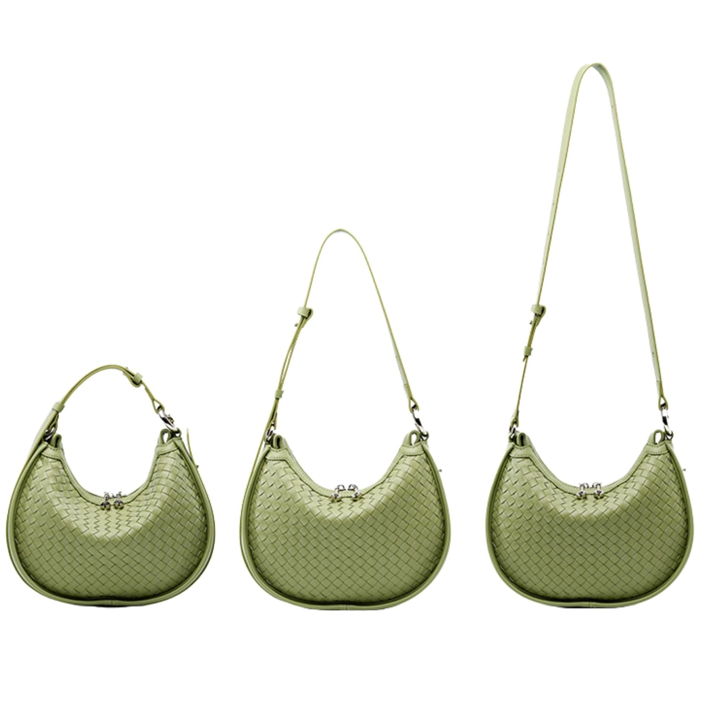 Woven Leather Crescent Crossbody Bag