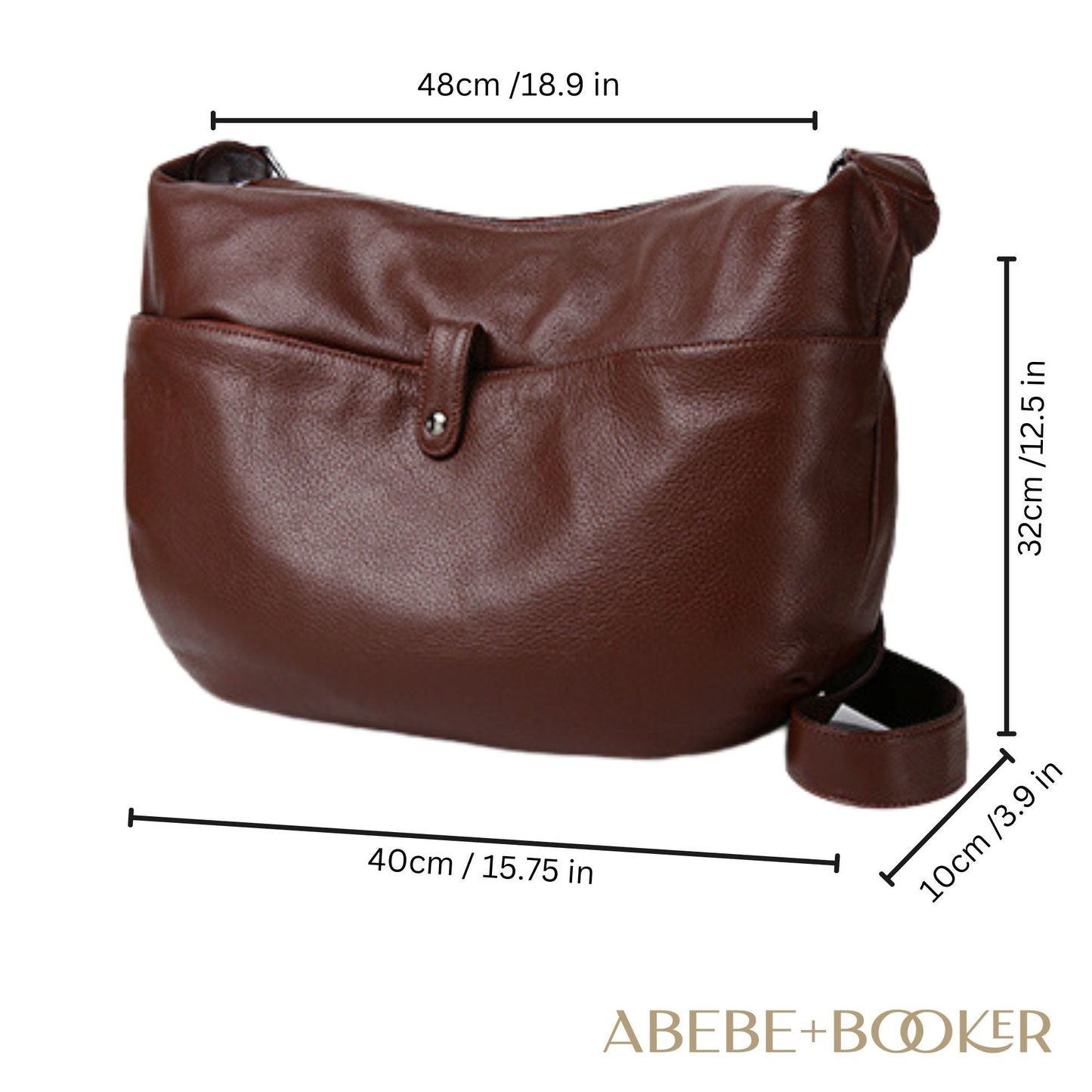 Women's slouchy leather handbag with spacious interior and stylish design.