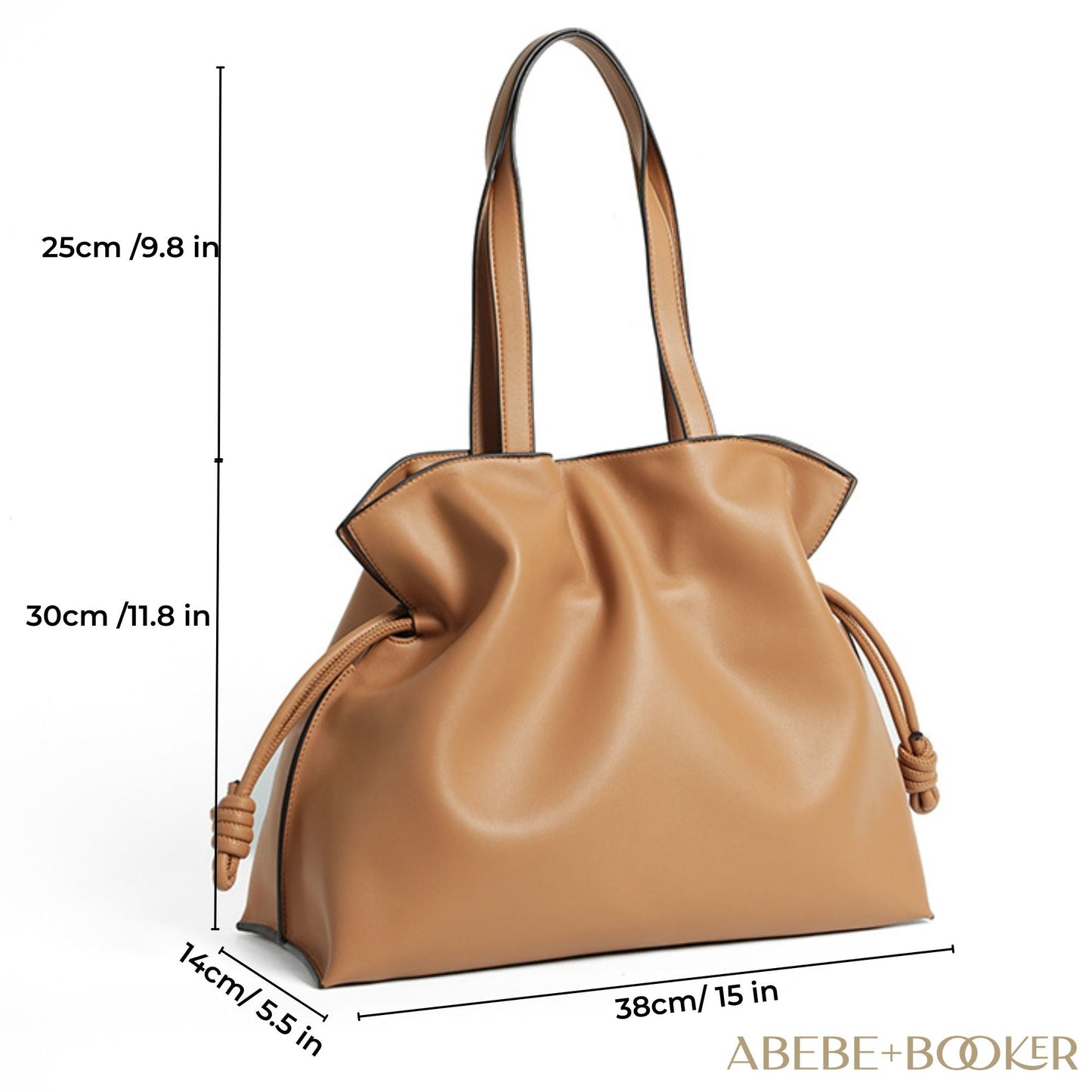 Soft leather tote bag with dimensions 38cm x 14cm