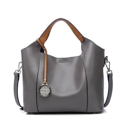 Elegant Leather Work Bag in gray with brown accents and versatile design for work or casual use.