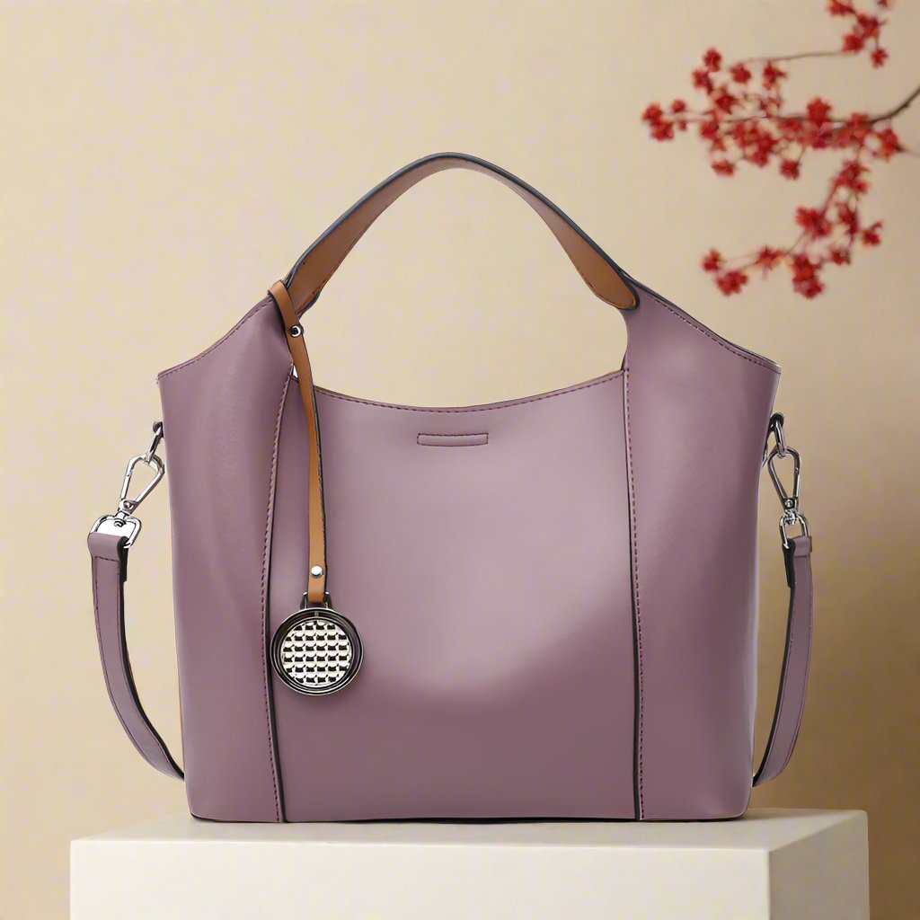 Taro Purple Leather Work Bag with versatile design and elegant shape.