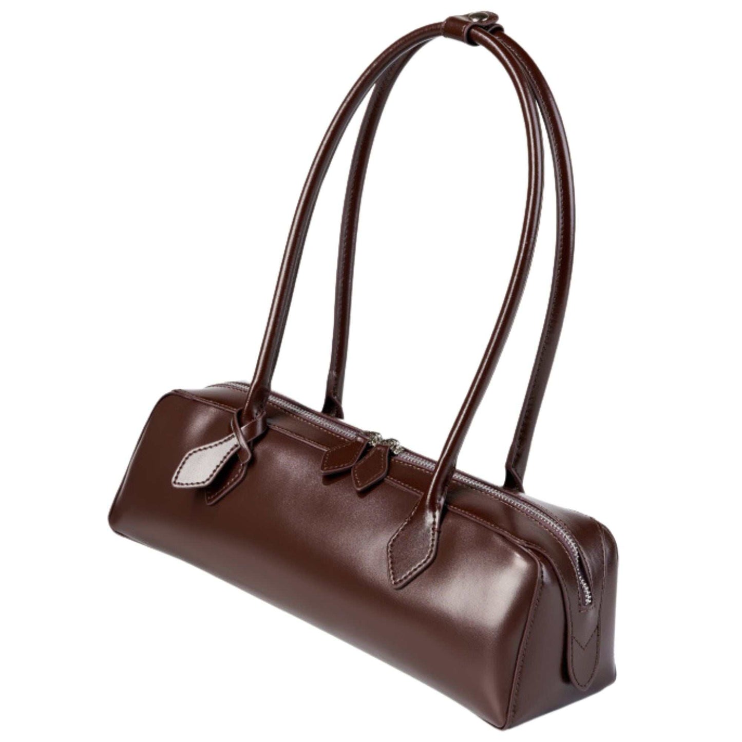 Leather baguette bag with rolled handles and