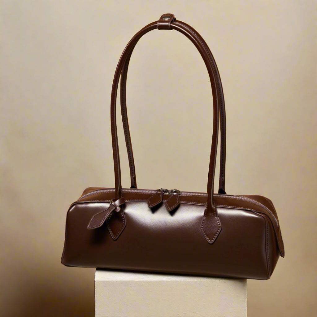 Leather Baguette Bag with Parisian-inspired sleek design and robust durability.
