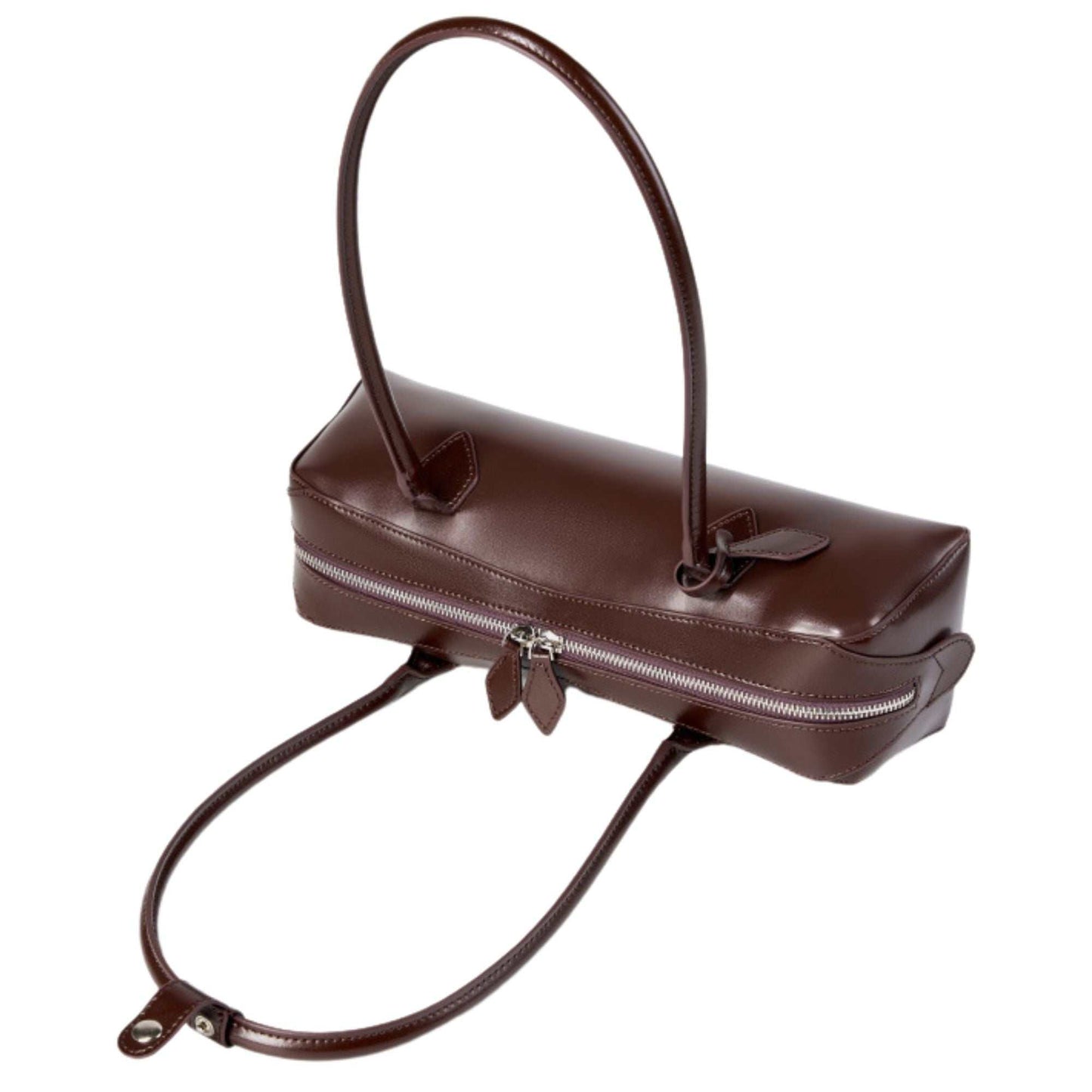 Leather baguette bag in full-grain leather with rolled handles and double