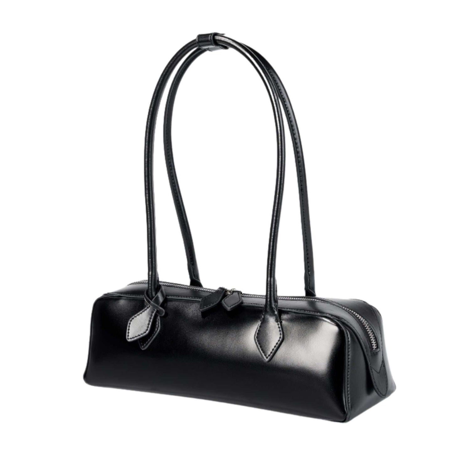 Leather Baguette Bag with Parisian-inspired design and genuine leather exterior.