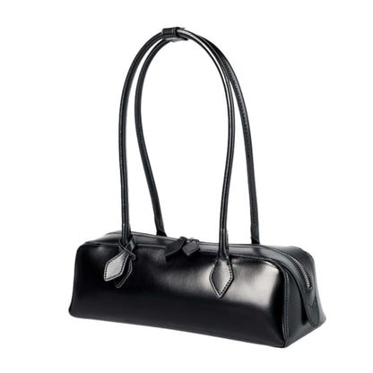 Leather Baguette Bag with Parisian-inspired design and genuine leather exterior.
