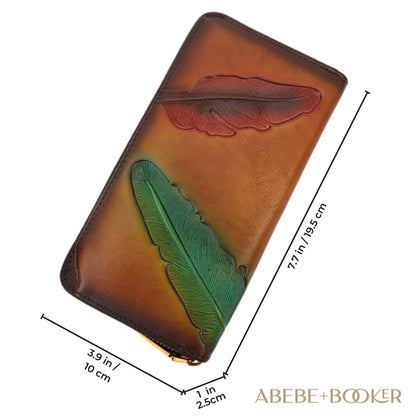 Nature-inspired leather womens leaf wallet featuring embossed leaf design, made from handcrafted genuine leather.