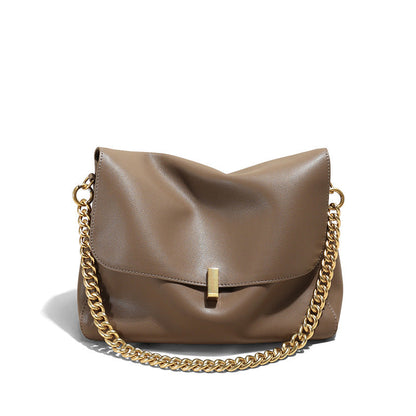 Genuine leather small messenger purse with gold chain strap.