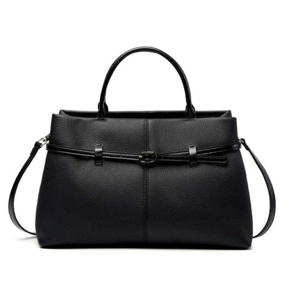 Women's genuine leather briefcase bag in black with multiple