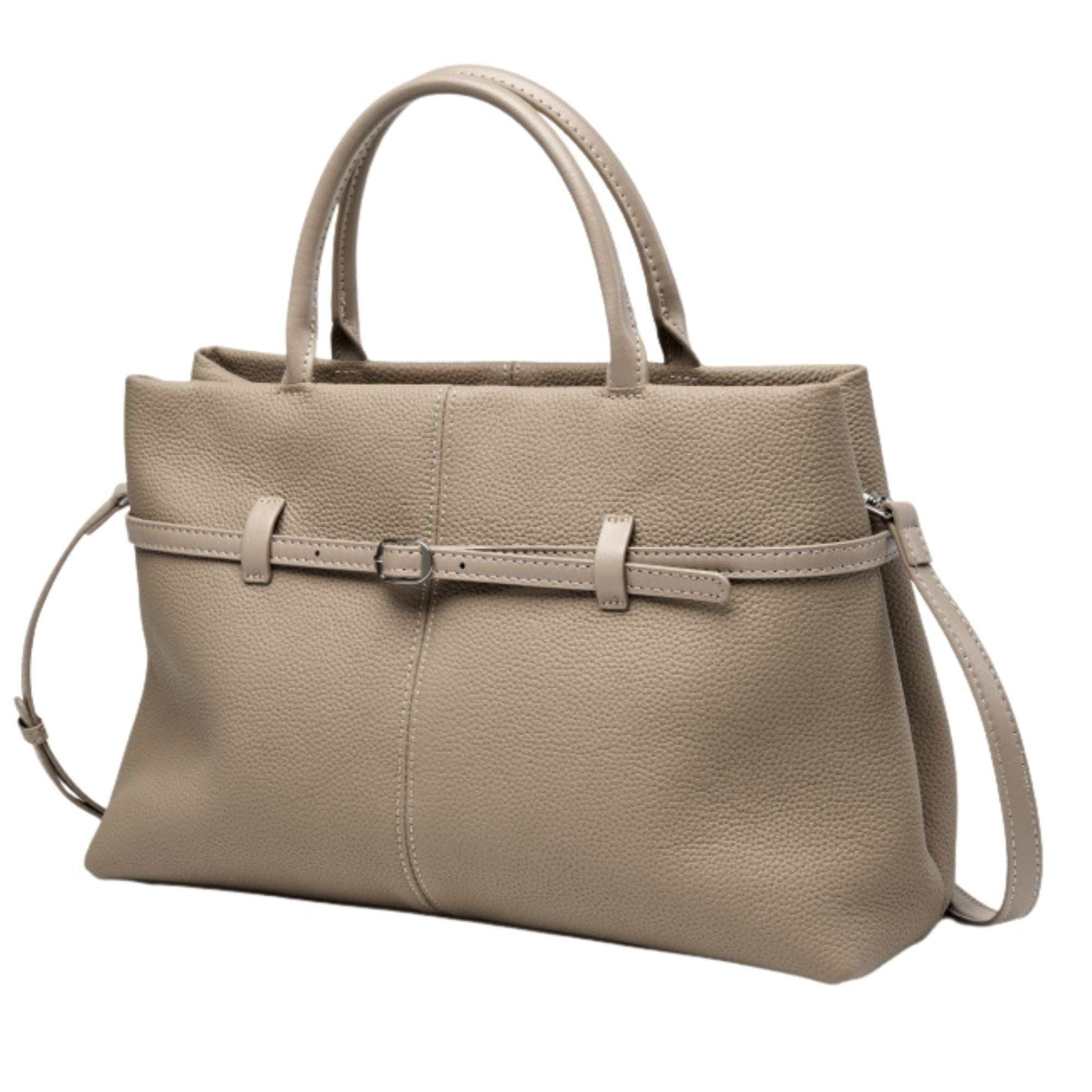 Women's genuine leather briefcase bag with adjustable strap and polished
