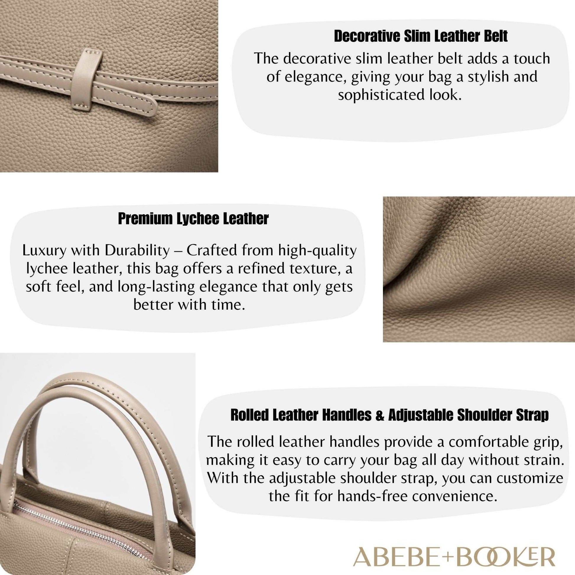 Women's leather briefcase bag with genuine leather, adjustable strap, and chic buckle detail.