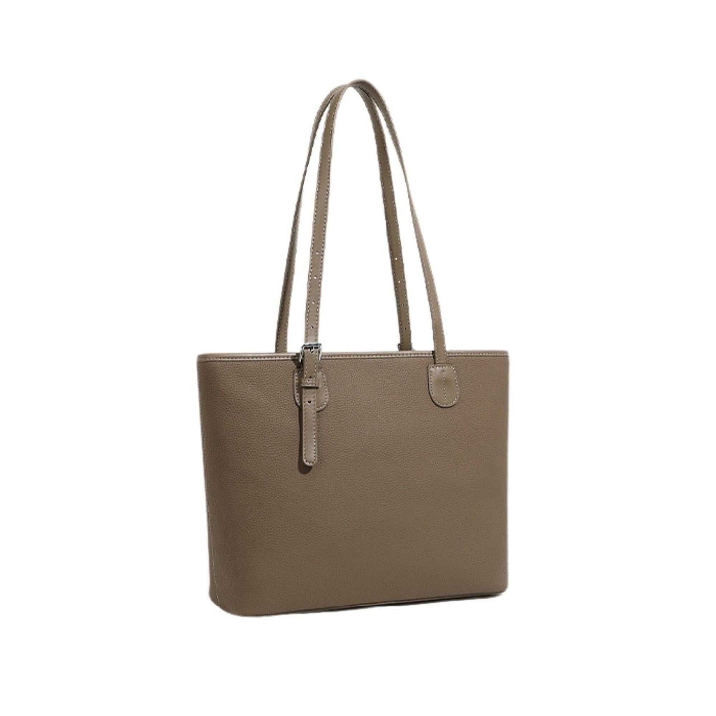 Leather zip tote bag with long handles, shown in a neutral tone.
