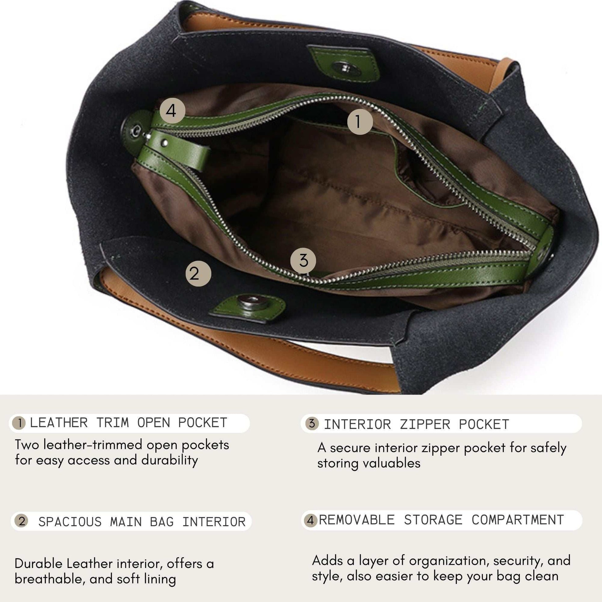 Leather work bag with versatile design, spacious