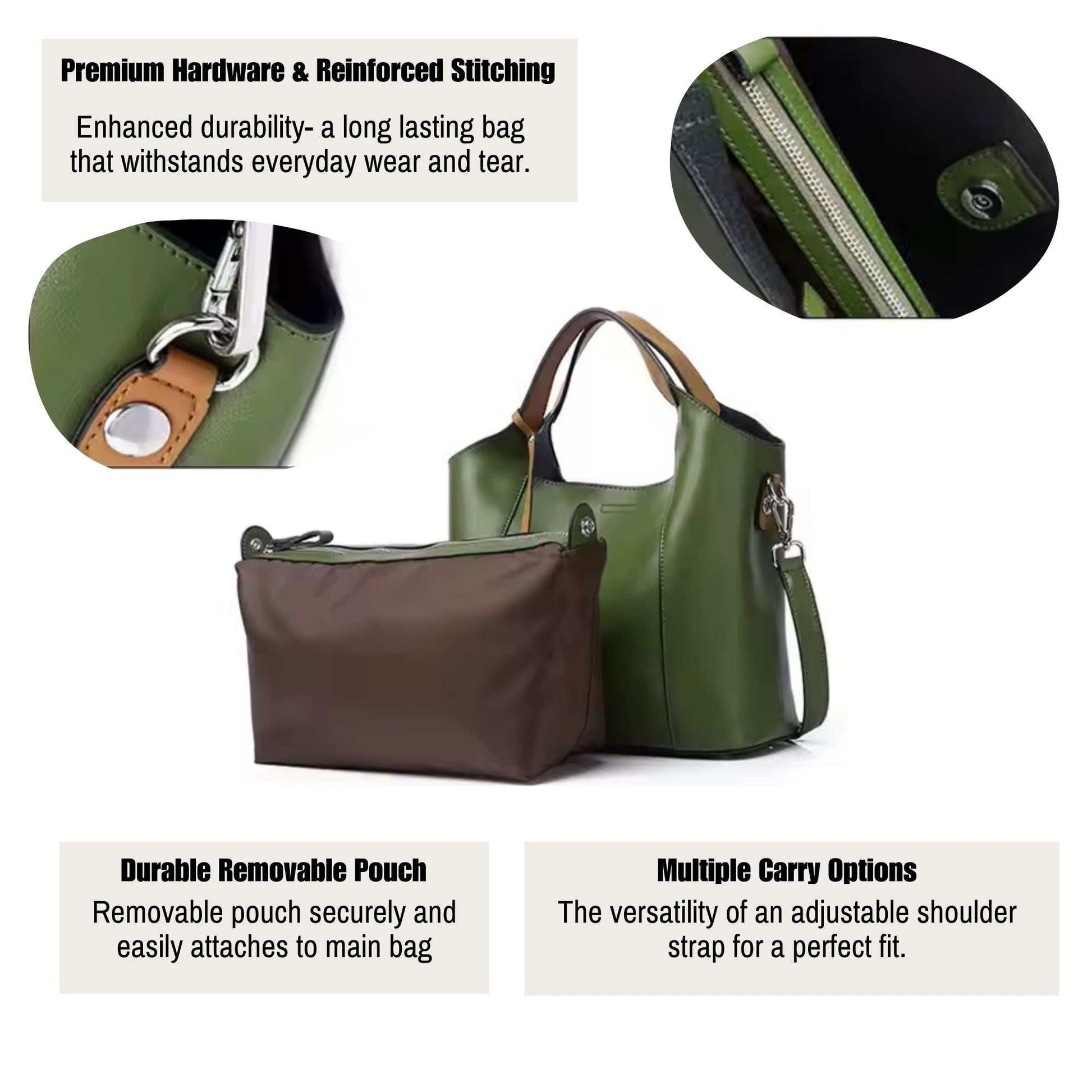 Leather work bag with multiple carrying options, removable pouch, and premium hardware in