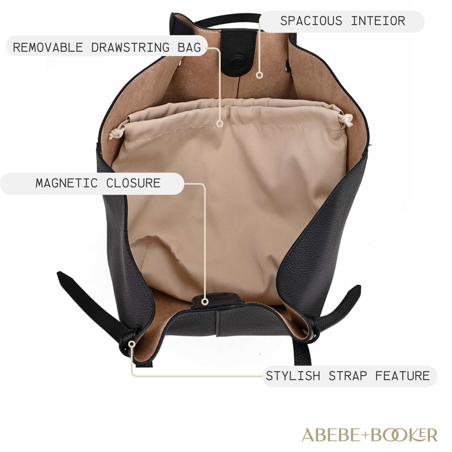 Open leather work tote with removable
