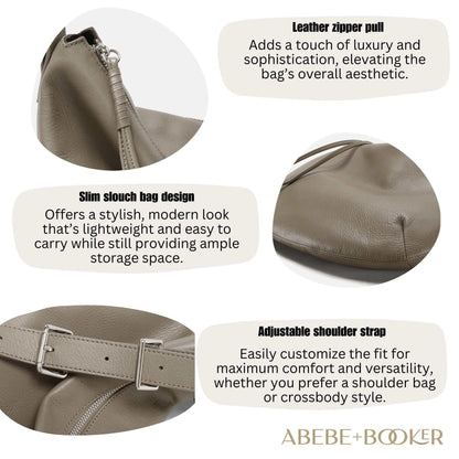 Genuine leather slouchy crossbody bag with adjustable strap and